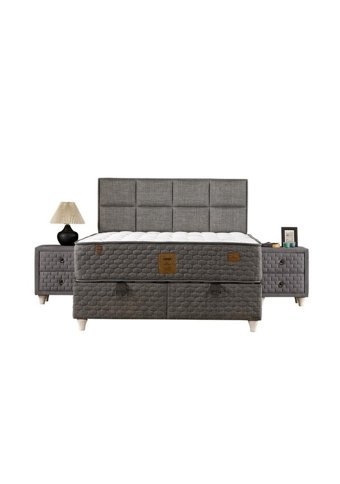 Trend 160 x 200 cm Ayrılabilen Yataklı Başlıklı Çift Kişilik Sandıklı Baza Seti Gri