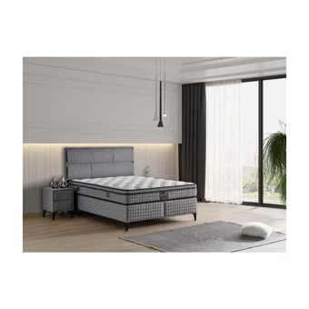 Mobilya Dükkanım Ares 160 x 200 cm Ayrılabilen Yataklı Başlıklı Çift Kişilik Sandıklı Baza Seti Gri