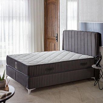 Md Vita 150 x 200 cm Yataklı Başlıklı Çift Kişilik Sandıklı Baza Seti Antrasit