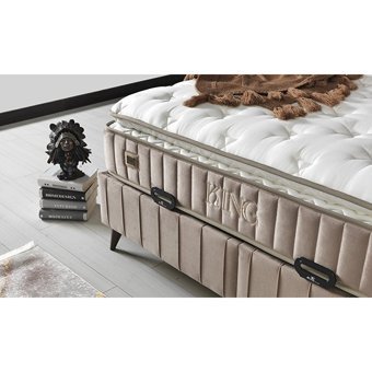 Armis King 150 x 200 cm Yataklı Başlıklı Çift Kişilik Sandıklı Baza Seti Krem