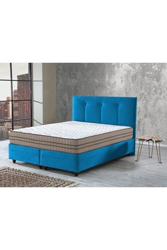 İpek Mobilya Manolya 160 x 200 cm Başlıklı Çift Kişilik Sandıklı Baza Seti Mavi