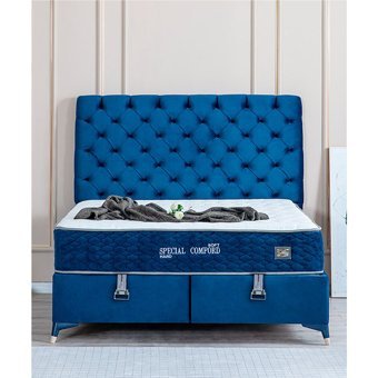 Weltew Yatak Special Comford 160 x 200 cm Ayrılabilen Başlıklı Çift Kişilik Sandıklı Baza Seti Mavi