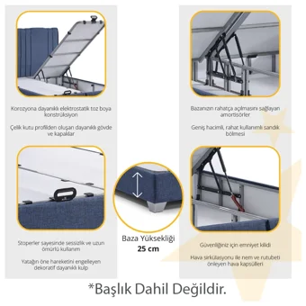 Armis Neon 200 x 200 cm Başlıksız Çift Kişilik Sandıklı Baza Gri