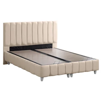 Cesur Narva 140 x 190 cm Ayrılabilen Yataklı Başlıklı Çift Kişilik Sandıklı Baza Seti Krem