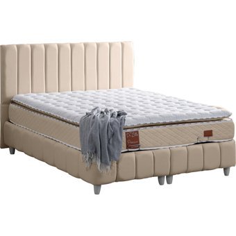 Cesur Narva 140 x 190 cm Ayrılabilen Yataklı Başlıklı Çift Kişilik Sandıklı Baza Seti Krem