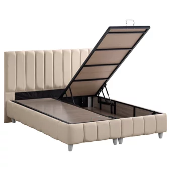 Cesur Narva 140 x 190 cm Ayrılabilen Yataklı Başlıklı Çift Kişilik Sandıklı Baza Seti Krem