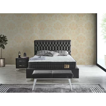 Arleno Bedding Şato 160 x 200 cm Ayrılabilen Yataklı Başlıklı Çift Kişilik Sandıklı Baza Seti Siyah