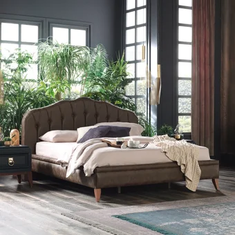 Enza Home Elegante 160 x 200 cm Başlıklı Çift Kişilik Sandıklı Baza Seti Kahverengi