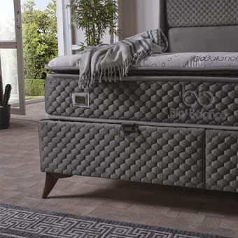 Armis Bio Balance 200 x 200 cm Yataklı Başlıklı Çift Kişilik Sandıklı Baza Seti Füme
