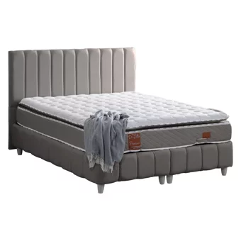 Cesur Narva 160 x 200 cm Ayrılabilen Yataklı Başlıklı Çift Kişilik Sandıklı Baza Seti Gri