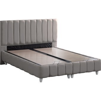 Cesur Narva 160 x 200 cm Ayrılabilen Yataklı Başlıklı Çift Kişilik Sandıklı Baza Seti Gri