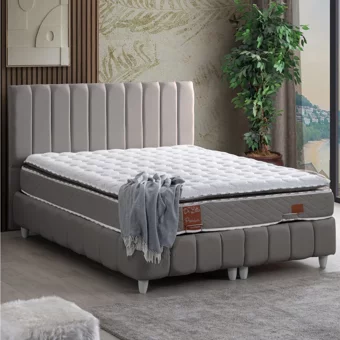 Cesur Narva 160 x 200 cm Ayrılabilen Yataklı Başlıklı Çift Kişilik Sandıklı Baza Seti Gri