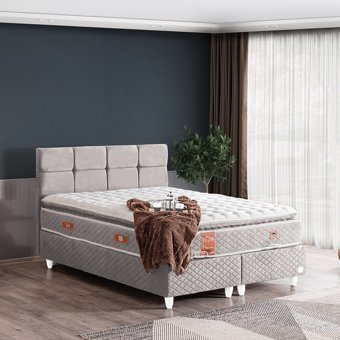 Cesur Gümüş 160 x 200 cm Ayrılabilen Başlıklı Çift Kişilik Sandıklı Baza Seti Açık Gri
