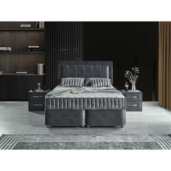 Arleno Bedding Nilüfer 160 x 200 cm Ayrılabilen Yataklı Başlıklı Çift Kişilik Sandıklı Baza Seti Gri