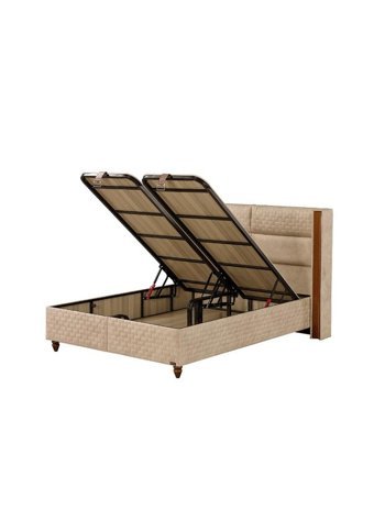 Mobilya Dükkanım Bera 140 x 200 cm Yataklı Başlıklı Çift Kişilik Sandıklı Baza Seti Krem