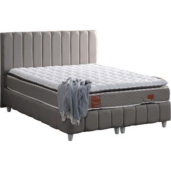 Cesur Narva 140 x 190 cm Ayrılabilen Yataklı Başlıklı Çift Kişilik Sandıklı Baza Seti Gri