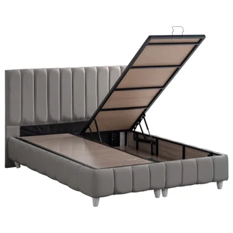 Cesur Narva 140 x 190 cm Ayrılabilen Yataklı Başlıklı Çift Kişilik Sandıklı Baza Seti Gri