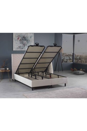 Flora Beddıng Yoga 140 x 190 cm Ayrılabilen Başlıklı Çift Kişilik Sandıklı Baza Seti Bej