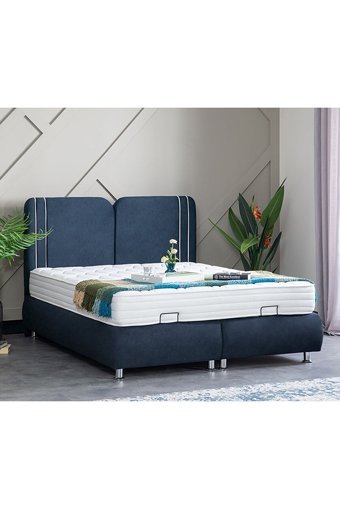 Weltew Yatak Pure 160 x 200 cm Ayrılabilen Başlıklı Çift Kişilik Sandıklı Baza Seti Mavi