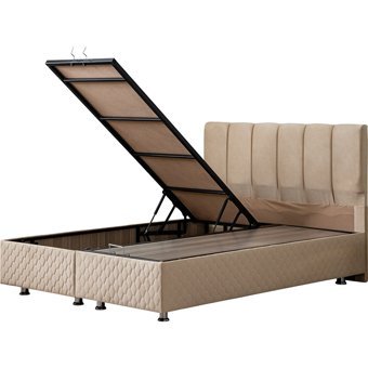 Setay Tetra 200 x 150 cm Ayrılabilen Yataklı Başlıklı Çift Kişilik Sandıklı Baza Seti Bej