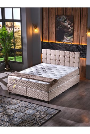 Beehanem Bengü 150 x 200 cm Ayrılabilen Yataklı Başlıklı Çift Kişilik Sandıklı Baza Seti Bej