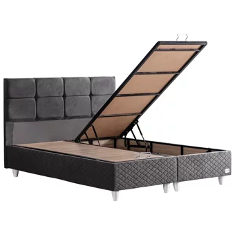 Cesur Gümüş 160 x 200 cm Ayrılabilen Başlıklı Çift Kişilik Sandıklı Baza Seti Antrasit