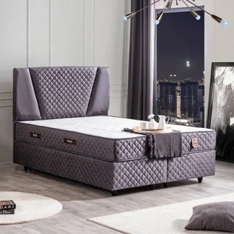 Setay Nesta 200 x 150 cm Ayrılabilen Başlıklı Çift Kişilik Sandıklı Baza Seti Antrasit