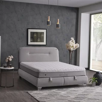 Armis Space 140 x 190 cm Yataklı Başlıklı Çift Kişilik Sandıklı Baza Seti Bej