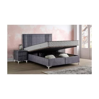 Mobilya Dükkanım Delta 160 x 200 cm Ayrılabilen Yataklı Başlıklı Çift Kişilik Sandıklı Baza Seti Gri
