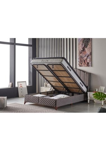 Md Cotton Plus 160 x 200 cm Ayrılabilen Başlıklı Çift Kişilik Sandıklı Baza Seti Gri