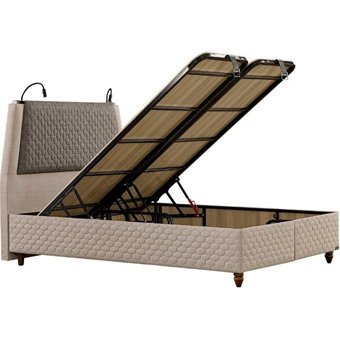 Mobilya Dükkanım Eynur 150 x 200 cm Ayrılabilen Yataklı Başlıklı Çift Kişilik Sandıklı Baza Seti Açık Gri