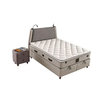Mobilya Dükkanım Eynur 150 x 200 cm Ayrılabilen Yataklı Başlıklı Çift Kişilik Sandıklı Baza Seti Açık Gri