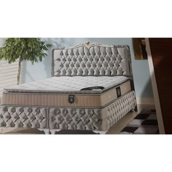 Zelis Mobilya Safran 160 x 200 cm Yataklı Başlıklı Çift Kişilik Sandıklı Baza Seti Krem