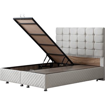 Setay Duke 140 x 190 cm Ayrılabilen Başlıklı Çift Kişilik Sandıklı Baza Seti Krem