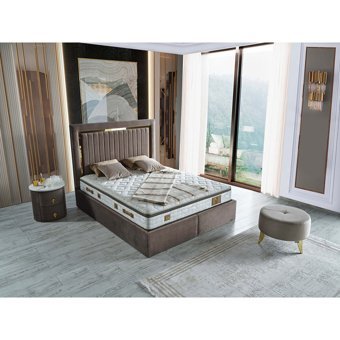Arleno Bedding Leydi 160 x 200 cm Ayrılabilen Yataklı Başlıklı Çift Kişilik Sandıklı Baza Seti Kahverengi