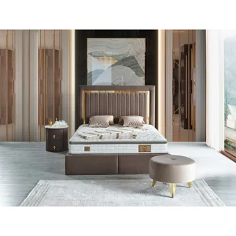 Arleno Bedding Leydi 160 x 200 cm Ayrılabilen Yataklı Başlıklı Çift Kişilik Sandıklı Baza Seti Kahverengi