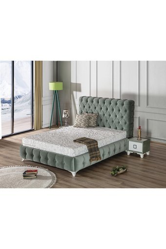 Hammak Home Klas 180 x 200 cm Ayrılabilen Yataklı Başlıklı Çift Kişilik Sandıklı Baza Seti Yeşil
