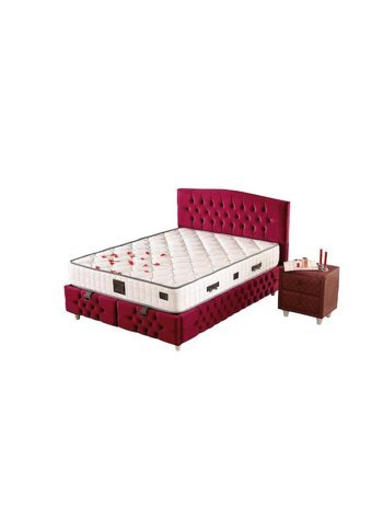 Soft 140 x 190 cm Ayrılabilen Yataklı Başlıklı Çift Kişilik Sandıklı Baza Seti Kırmızı