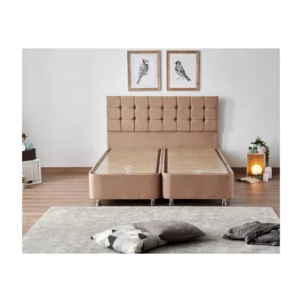 Niron Yatak Latte 180 x 200 cm Ayrılabilen Yataklı Başlıklı Çift Kişilik Sandıklı Baza Seti Kahverengi