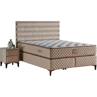 Mobilya Dükkanım Riva 150 x 200 cm Ayrılabilen Yataklı Başlıklı Çift Kişilik Sandıklı Baza Seti Krem