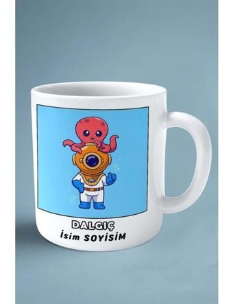 Dalgıç Dalışçı Meslek Baskılı Kupa Bardak Çift Taraflı Baskı Kişiye Özel Model 9