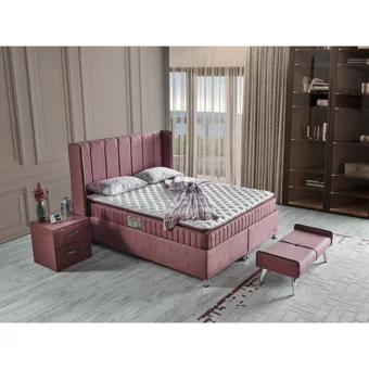 Arleno Bedding Ottoman 160 x 200 cm Ayrılabilen Yataklı Başlıklı Çift Kişilik Sandıklı Baza Seti Pembe