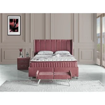 Arleno Bedding Ottoman 160 x 200 cm Ayrılabilen Yataklı Başlıklı Çift Kişilik Sandıklı Baza Seti Pembe