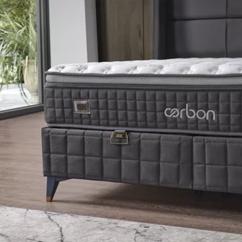 Armis Carbon 200 x 200 cm Yataklı Başlıklı Çift Kişilik Sandıklı Baza Seti Siyah