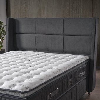 Armis Carbon 200 x 200 cm Yataklı Başlıklı Çift Kişilik Sandıklı Baza Seti Siyah