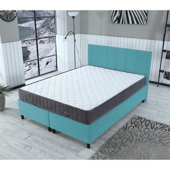 İpek Mobilya Alto 150 x 200 cm Ayrılabilen Yataklı Başlıklı Çift Kişilik Sandıklı Baza Seti Mavi