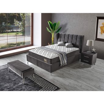 Arleno Bedding Terra 160 x 200 cm Ayrılabilen Yataklı Başlıklı Çift Kişilik Sandıklı Baza Seti Antrasit