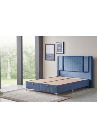 Md Blue Diamond 180 x 200 cm Ayrılabilen Başlıklı Çift Kişilik Sandıklı Baza Seti Mavi
