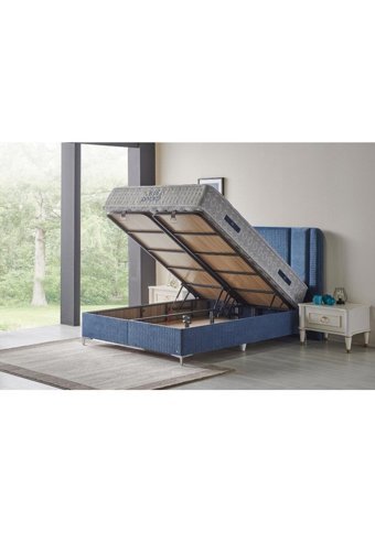 Md Blue Diamond 180 x 200 cm Ayrılabilen Başlıklı Çift Kişilik Sandıklı Baza Seti Mavi