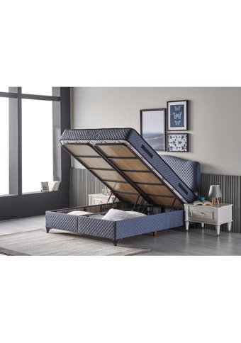 Md Domino 200 x 200 cm Ayrılabilen Başlıklı Çift Kişilik Sandıklı Baza Seti Mavi